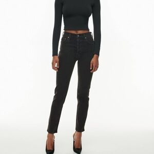 Aritzia Denim Forum The Yoko High Rise Slim Black Straight Jeans Size 25